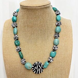 Blue Turquoise and Zebra Stone Necklace